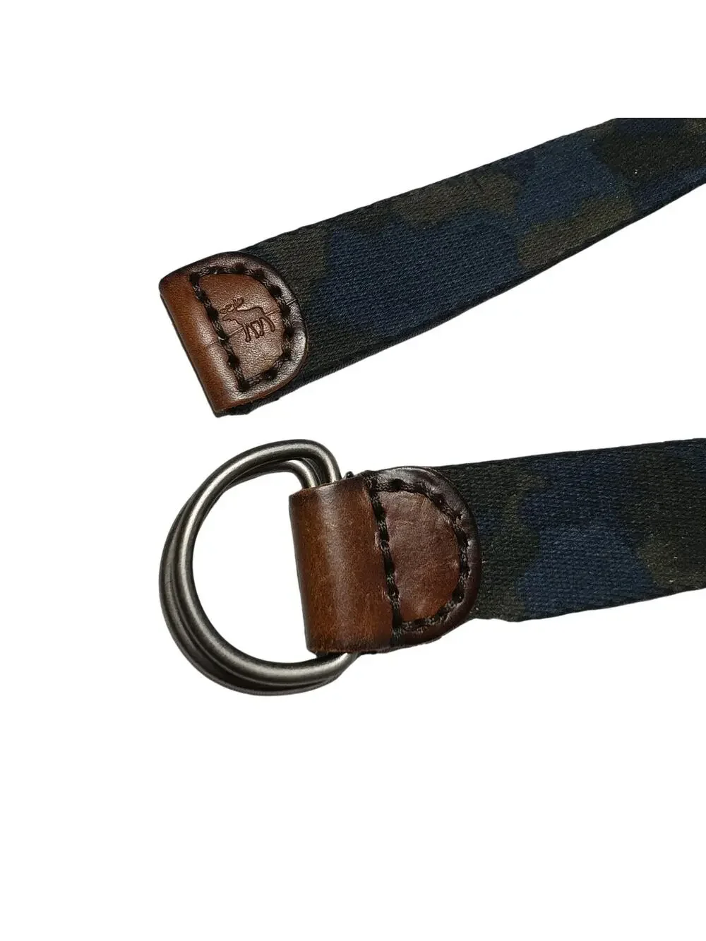 Vintage Abercrombie Canvas Leather Camo Belt Blue Green Moose Logo Boys 28